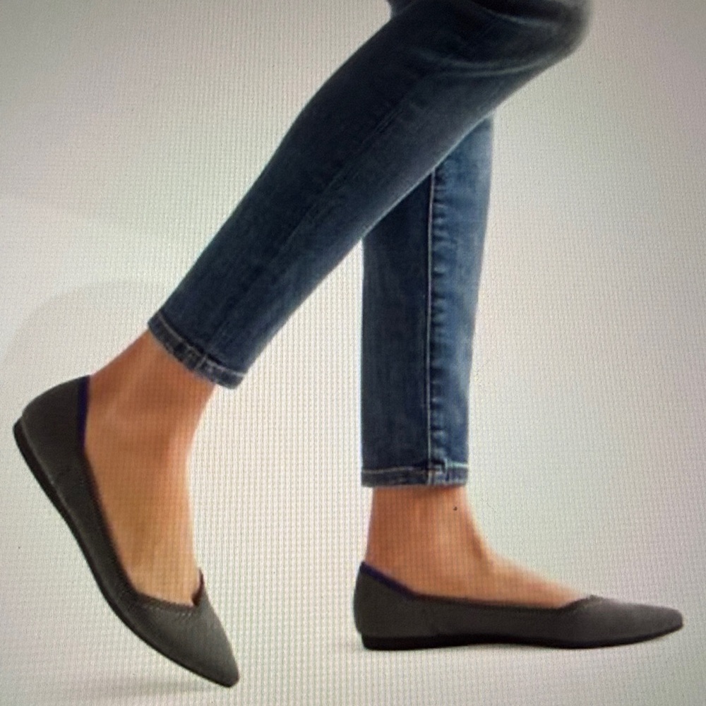Rothy's Pointed Toe Flats in Charcoal Gray with Blue Trim - Picture 15 of 16